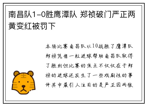 南昌队1-0胜鹰潭队 郑祯破门严正两黄变红被罚下